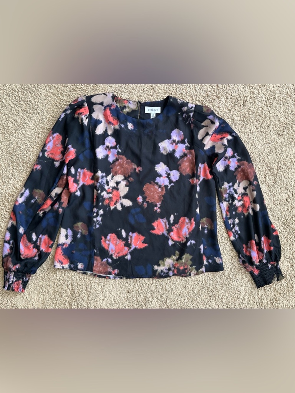 Evereve Navy Abstract Floral Long Sleeve Blouse